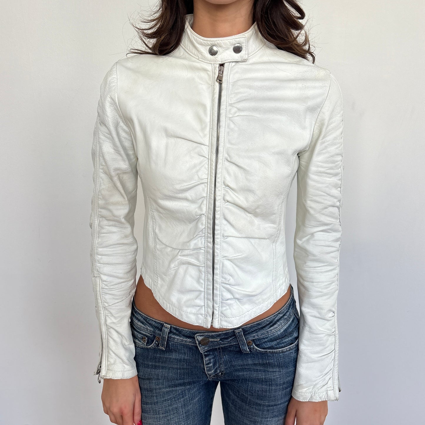 Italian ruched leather jacket - XS