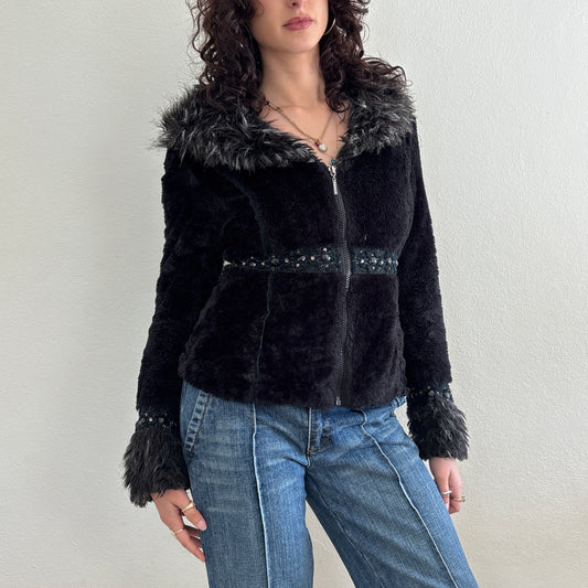 Fur collar zip jumper - S