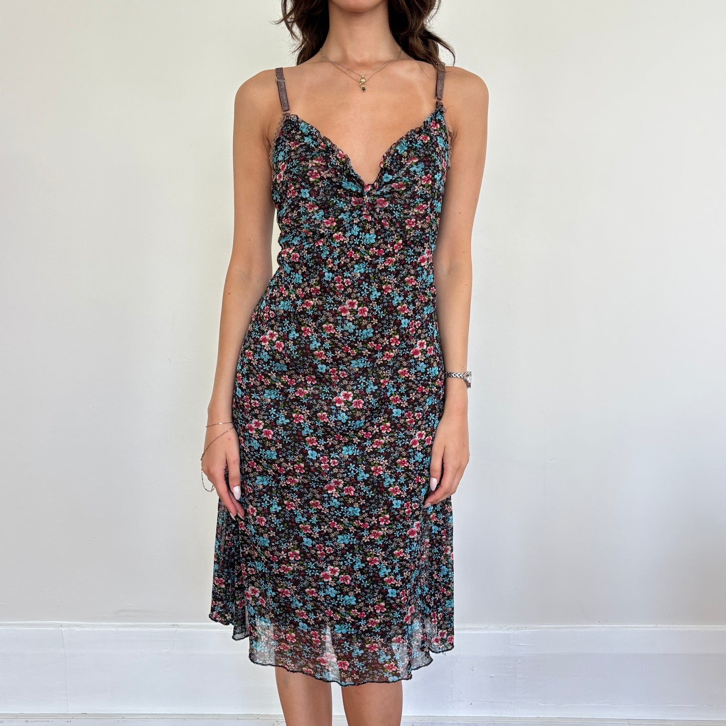 Floral mesh midi dress - M/L