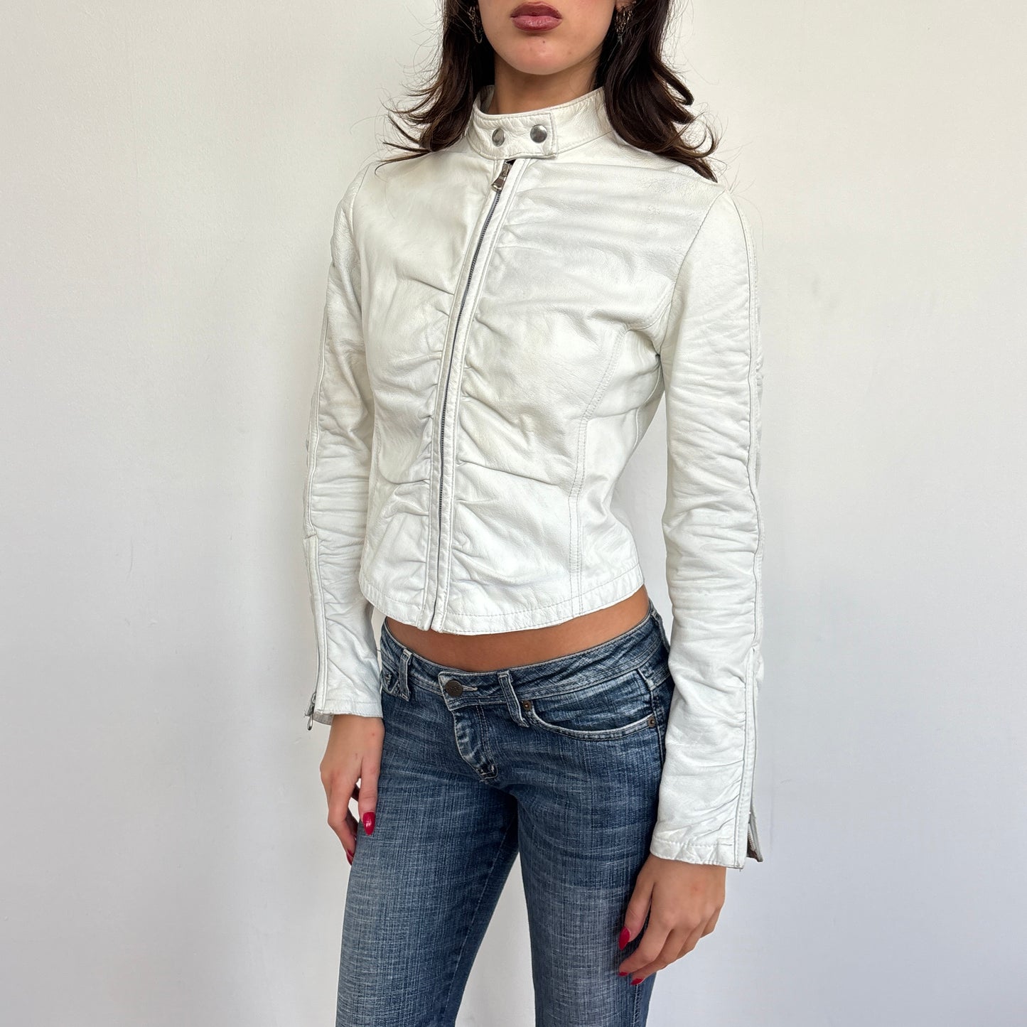 Italian ruched leather jacket - XS