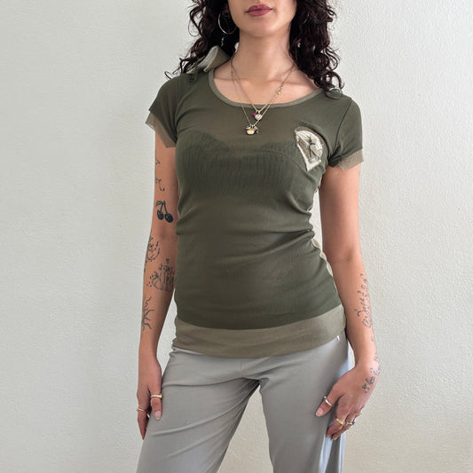 Khaki mesh top - S