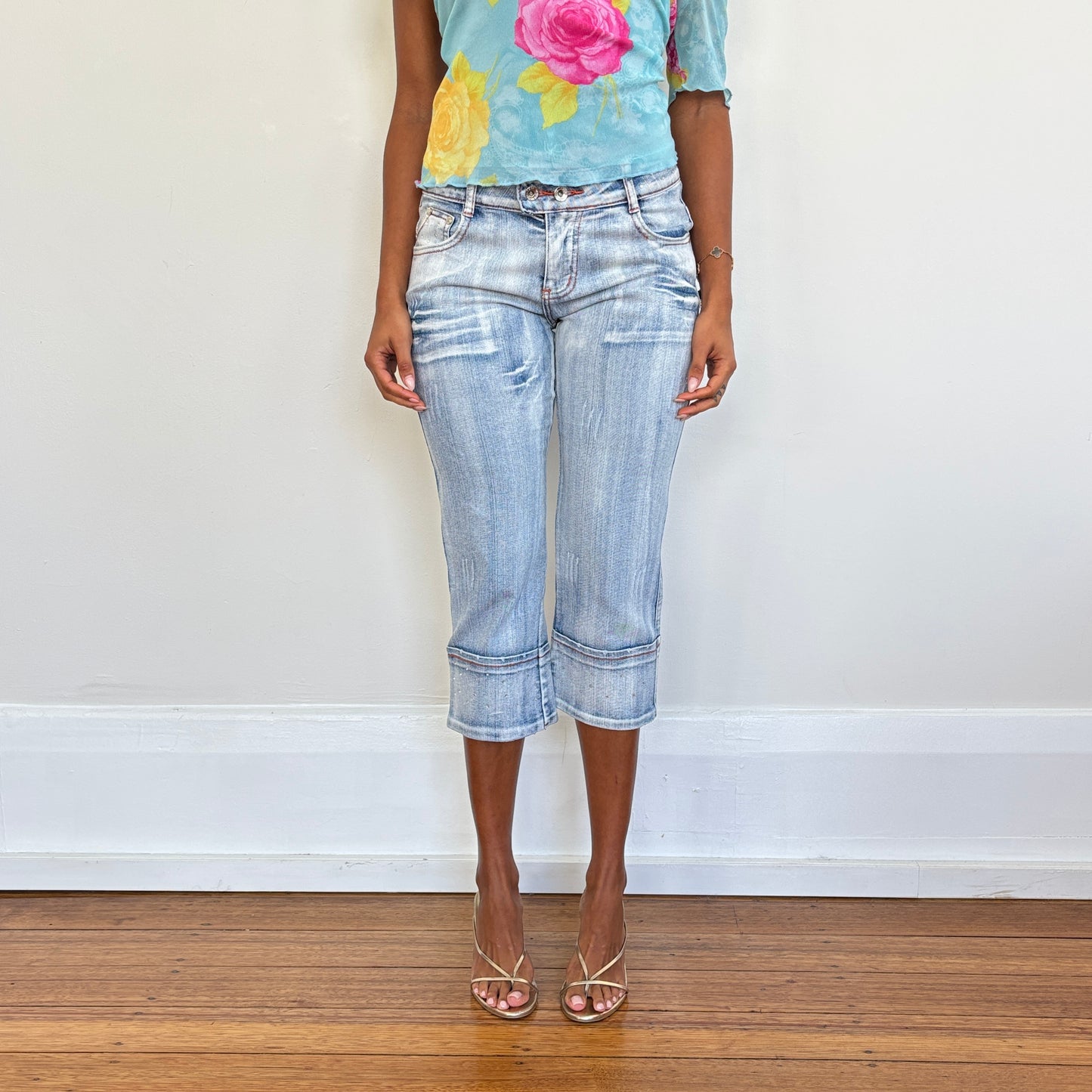 Diamanté denim capris - XS