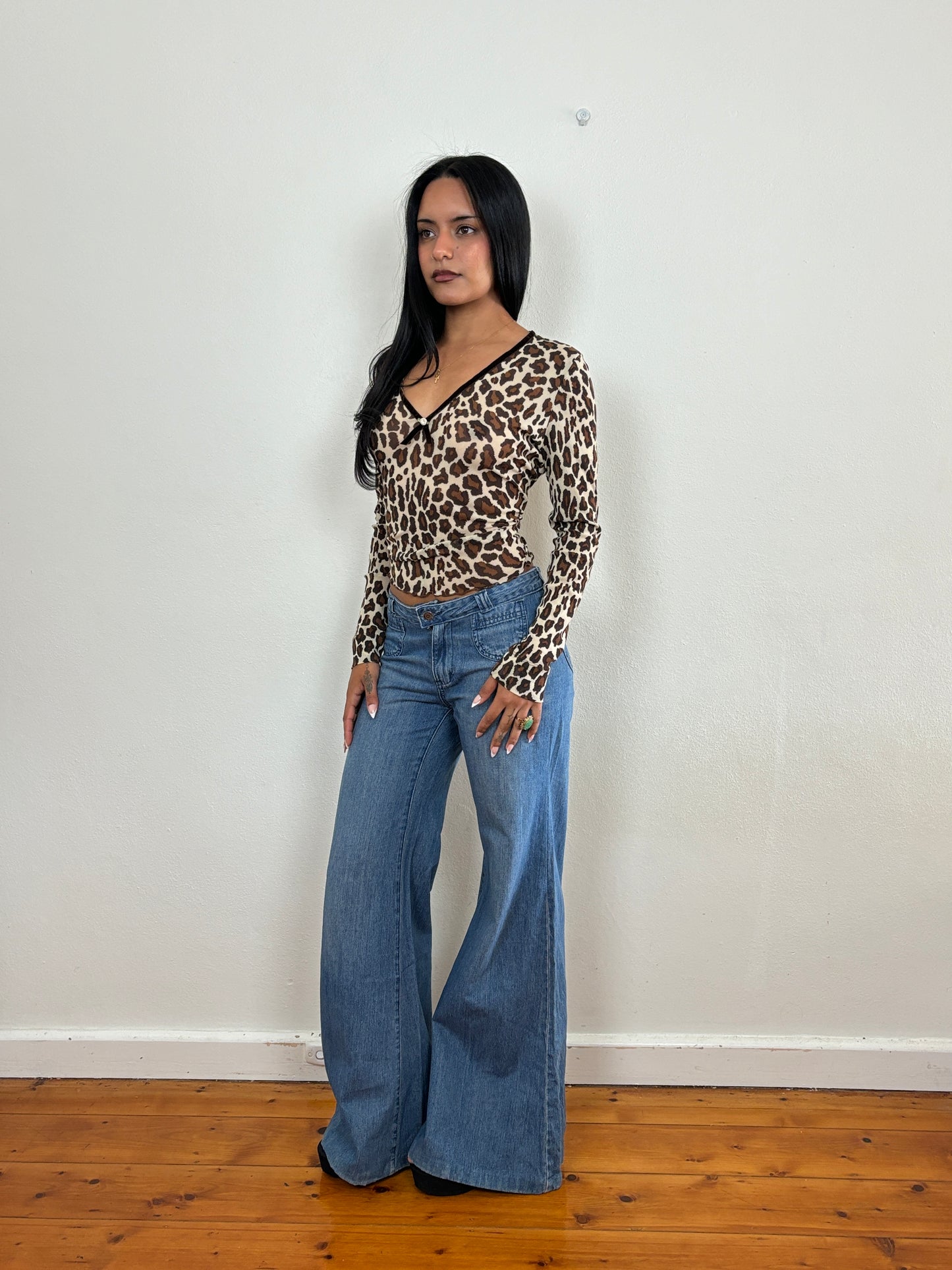 Animal print mesh longsleeve - S