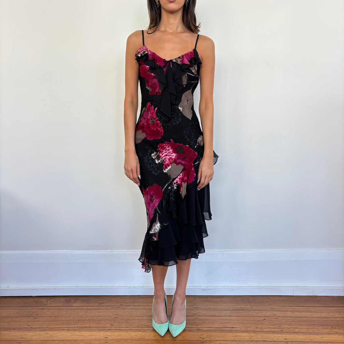 Floral ruffle dress - S