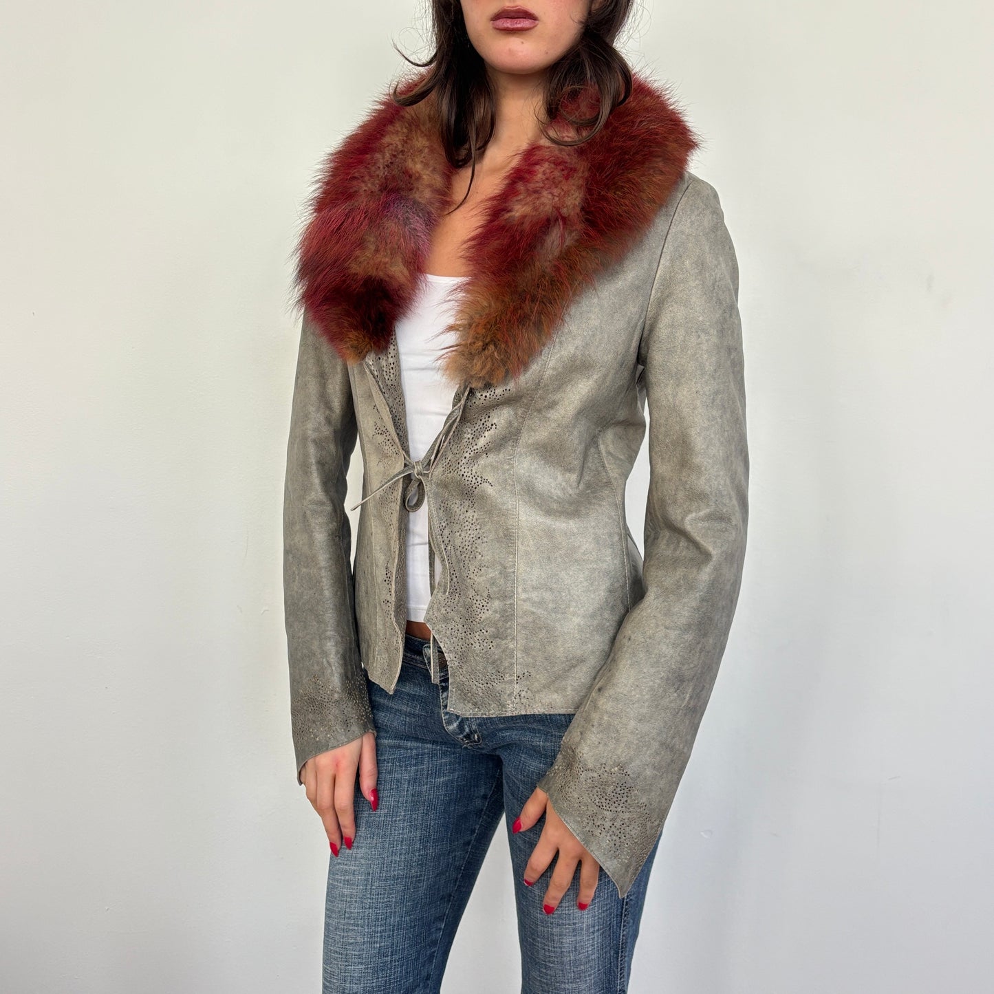 Italian leather jacket fur collar - S/M