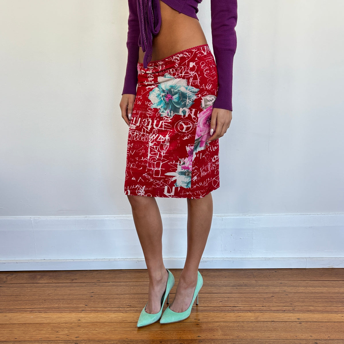 Graphic red midi skirt - XS/S
