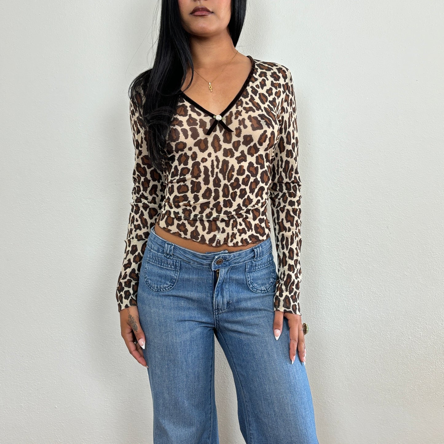 Animal print mesh longsleeve - S