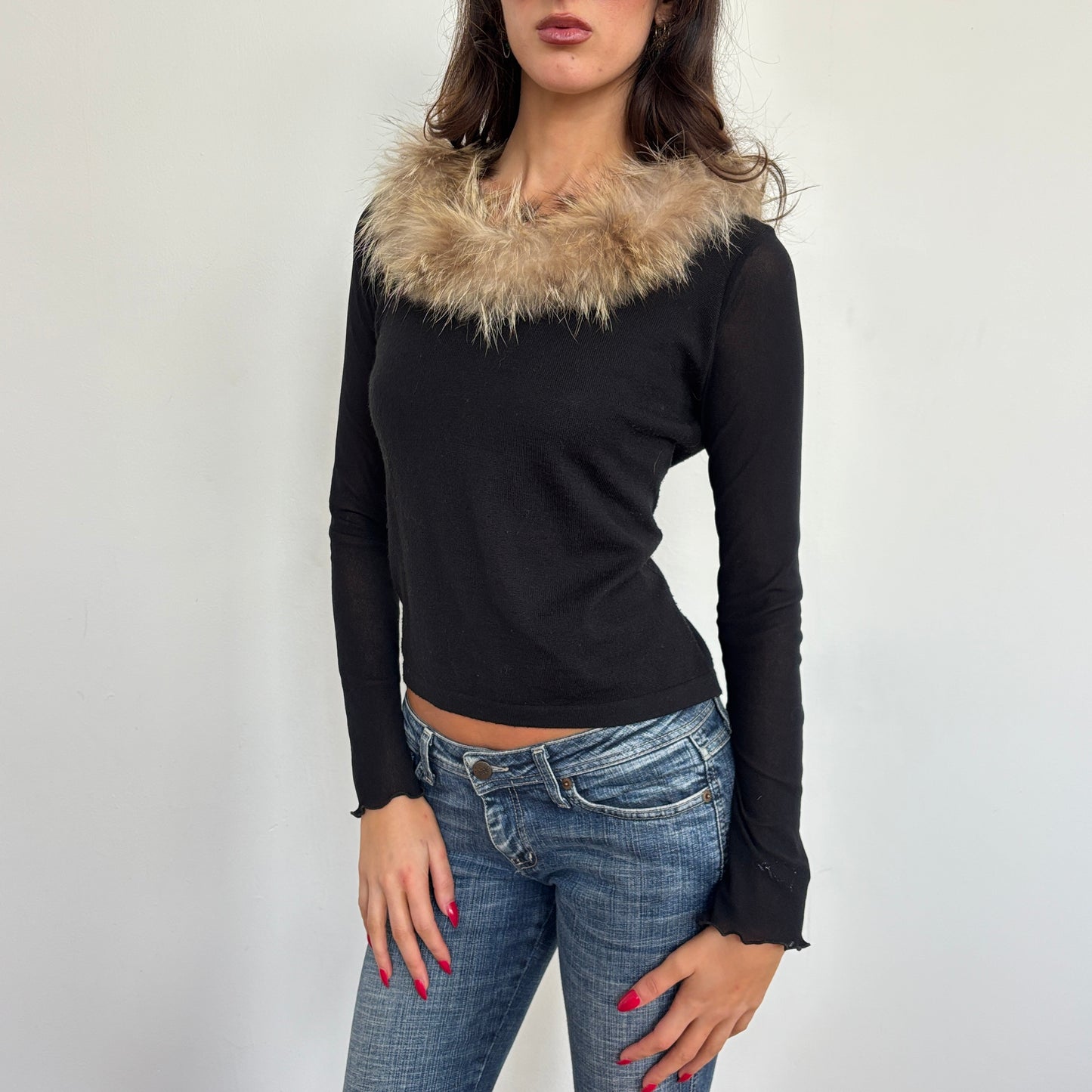 Italian wool knit w fur collar - S/M