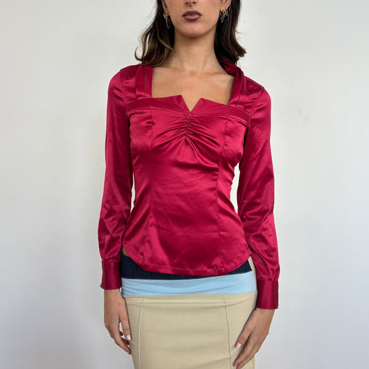 Pink satin ruched top - S