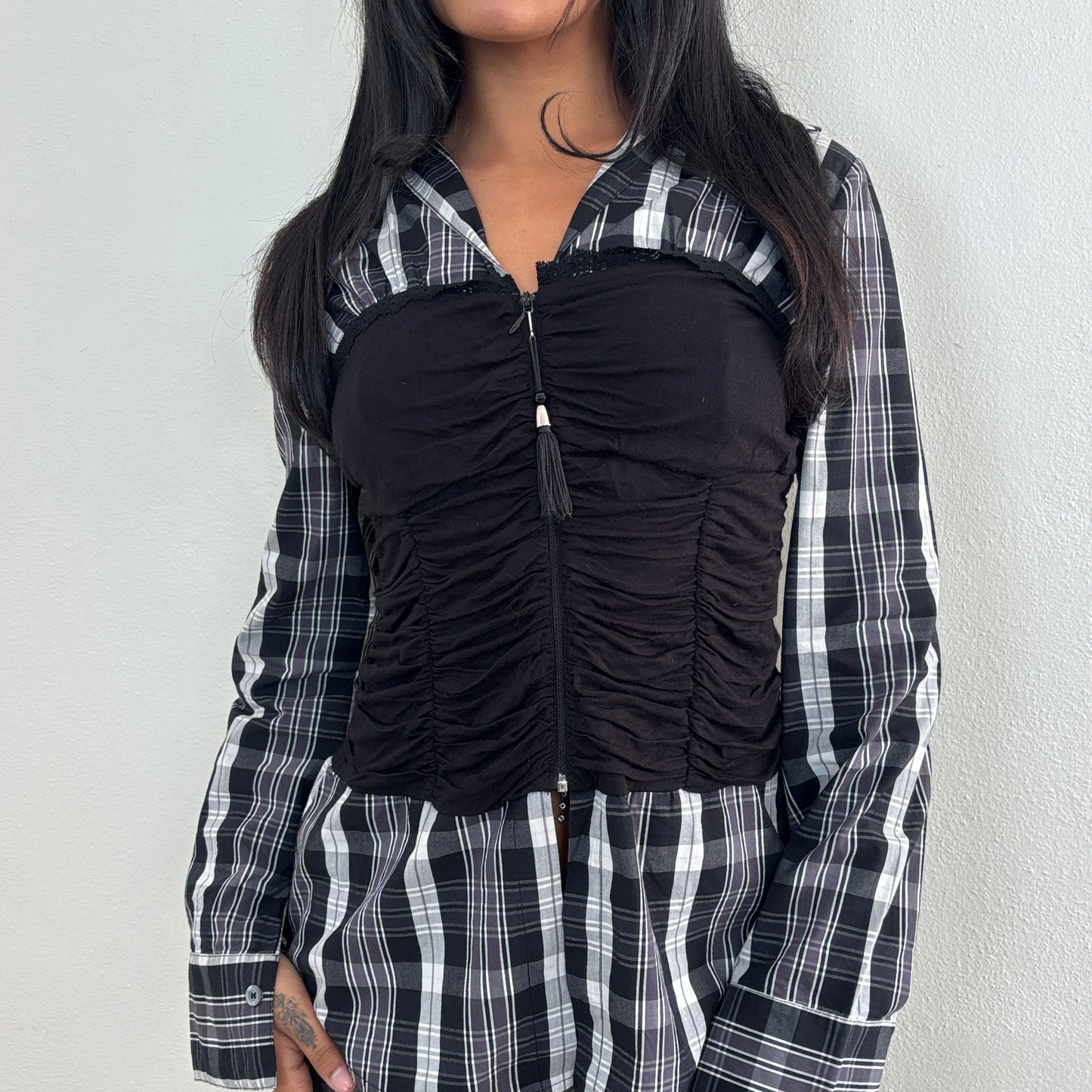 Ruched plaid shirt - S/M