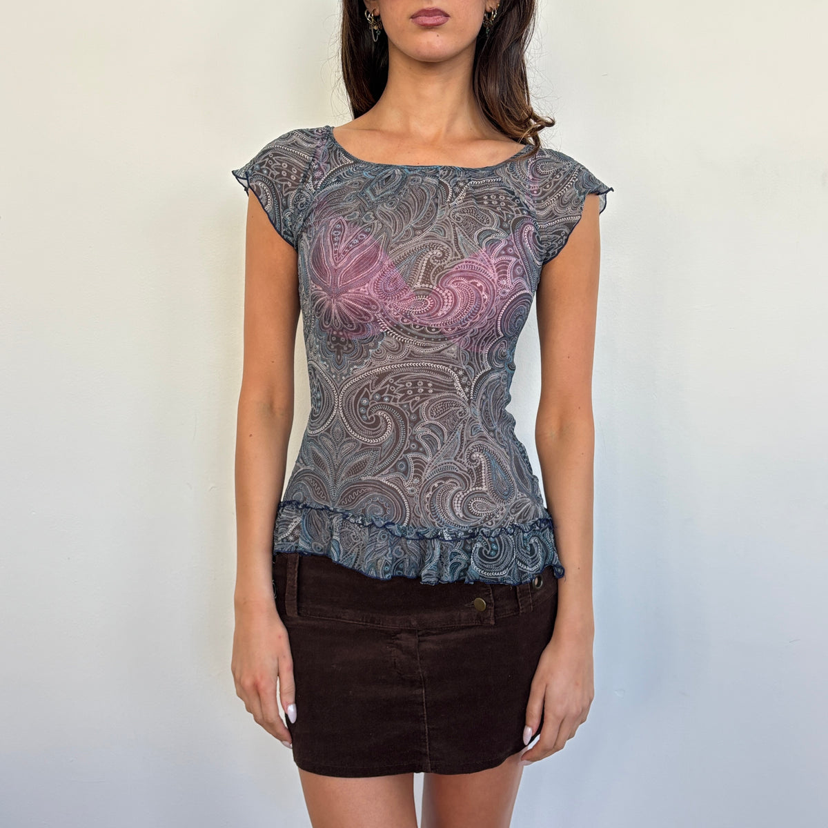 Silk paisley top - M