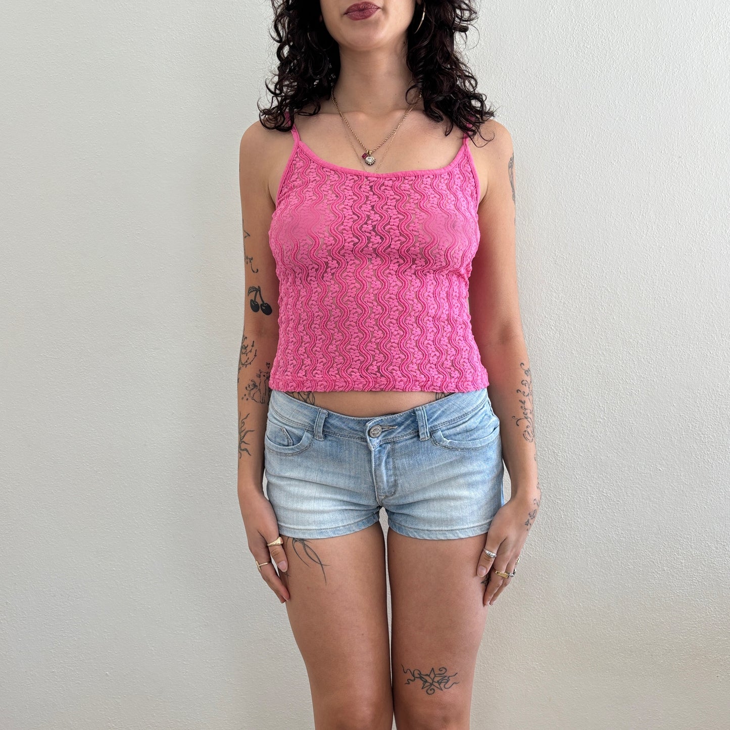 Pink lace cami - S