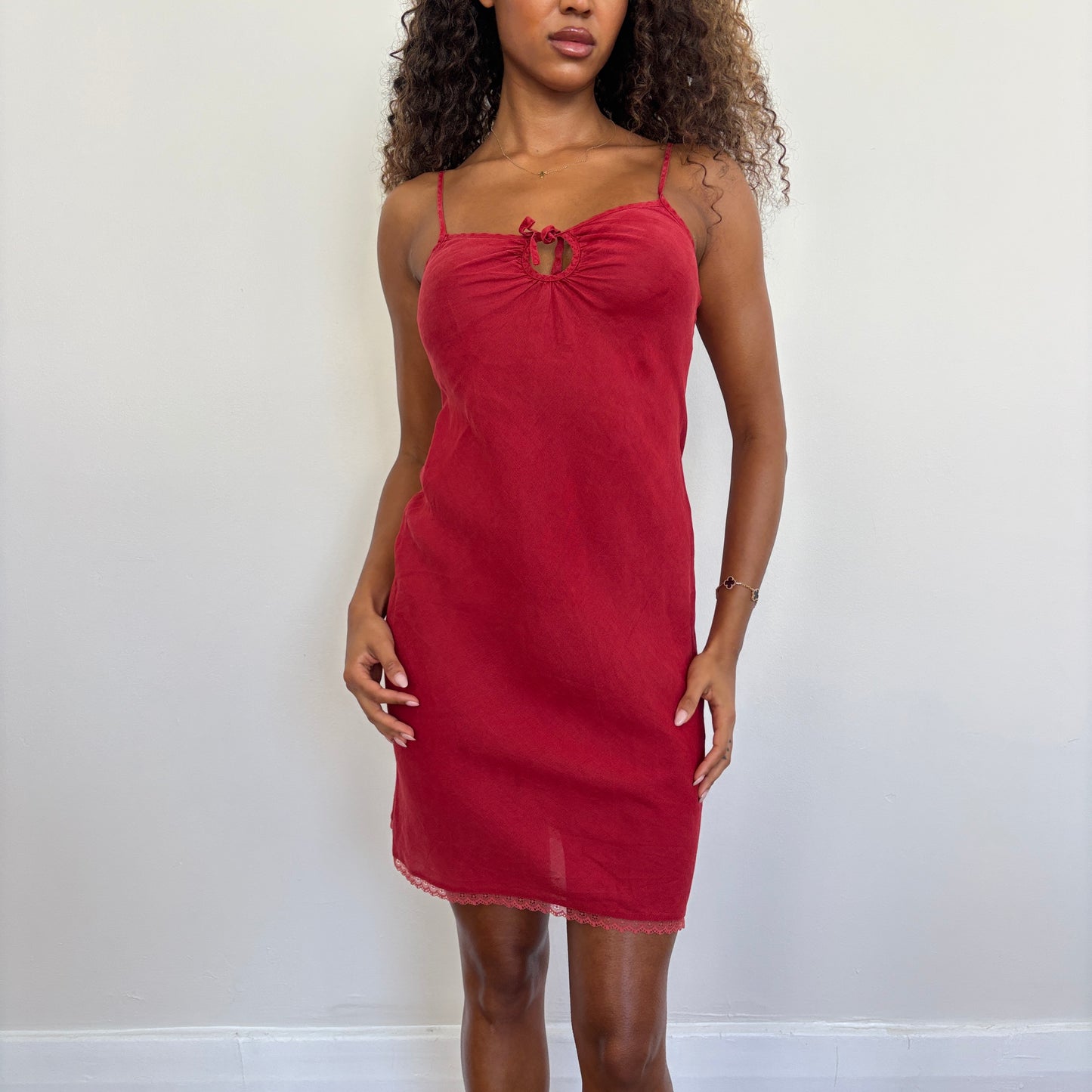 Red linen dress - S