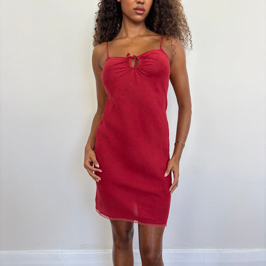 Red linen dress - S