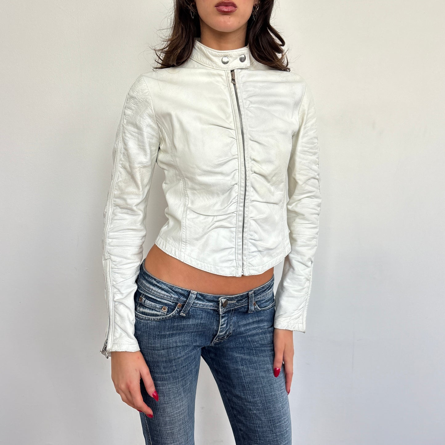 Italian ruched leather jacket - XS