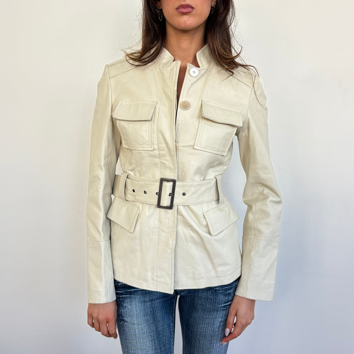 Beige leather jacket - S/M