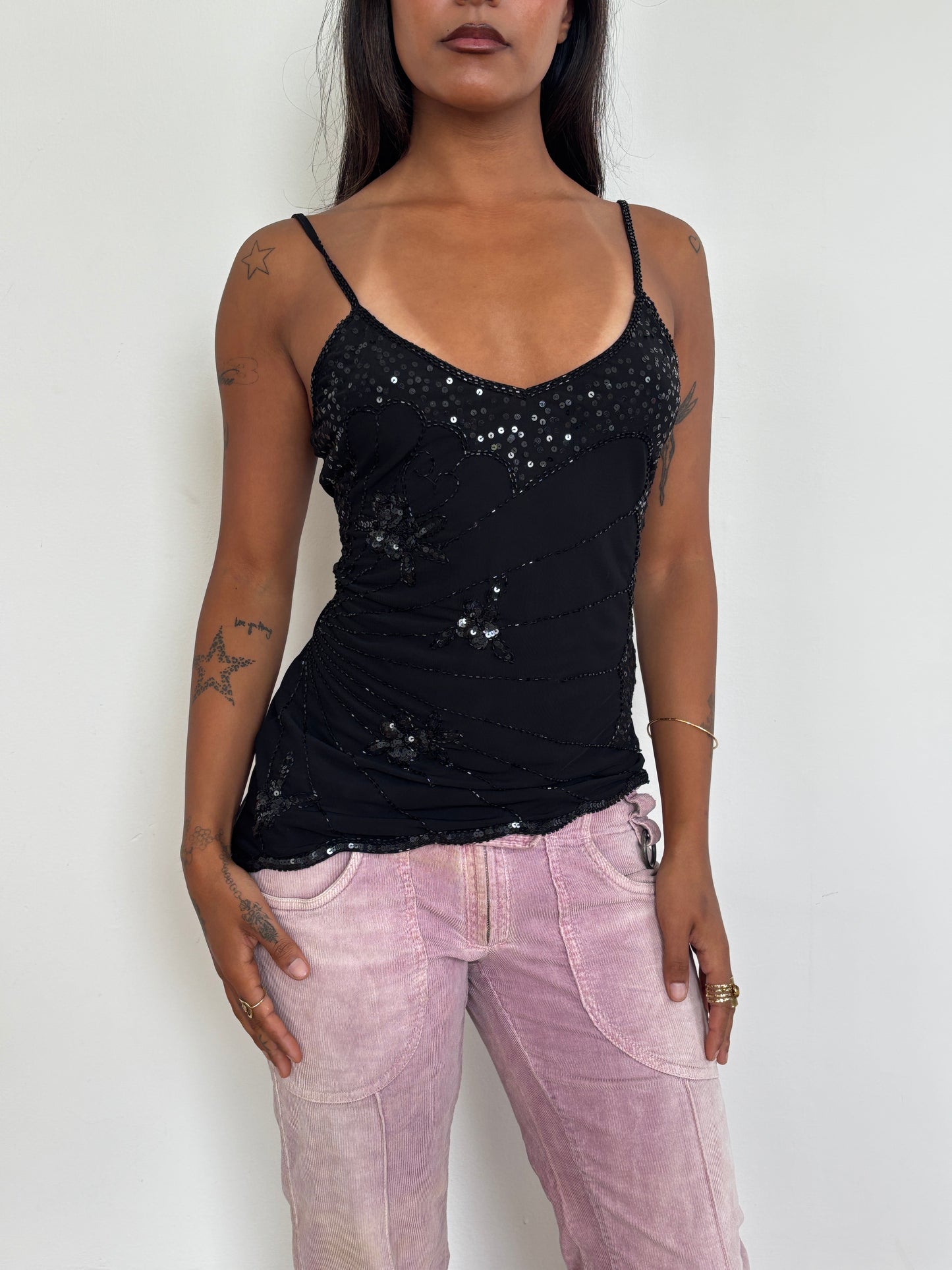 Italian black sequin cami - XS/S