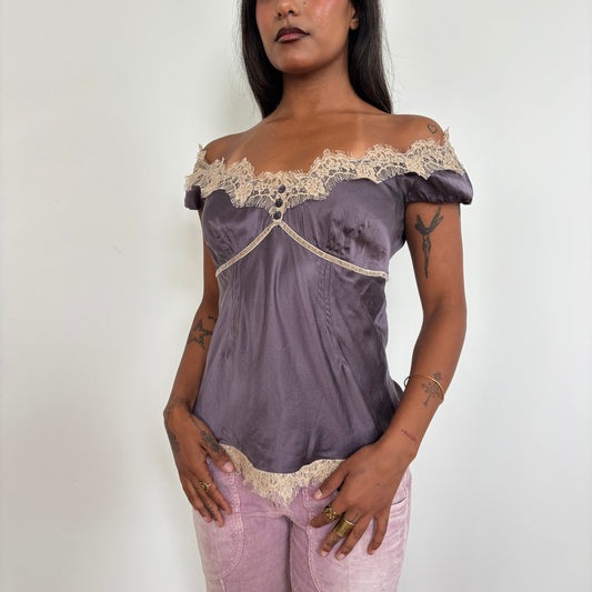 Purple silk milkmaid top - S/M