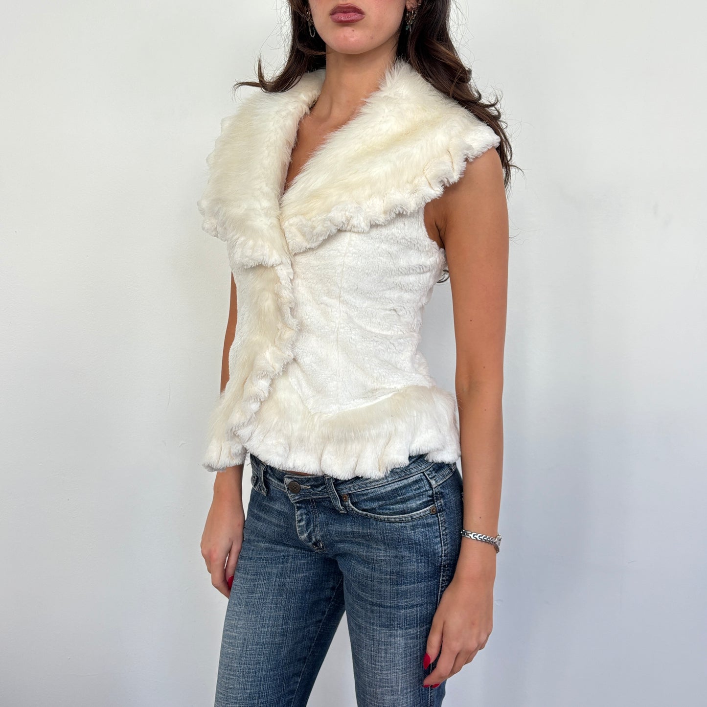 Cream faux fur vest - S