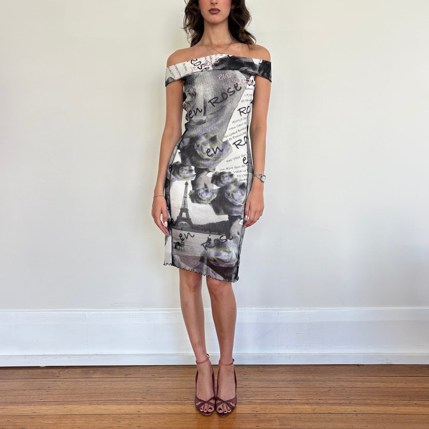 Italian graphic mesh midi dress - S/M