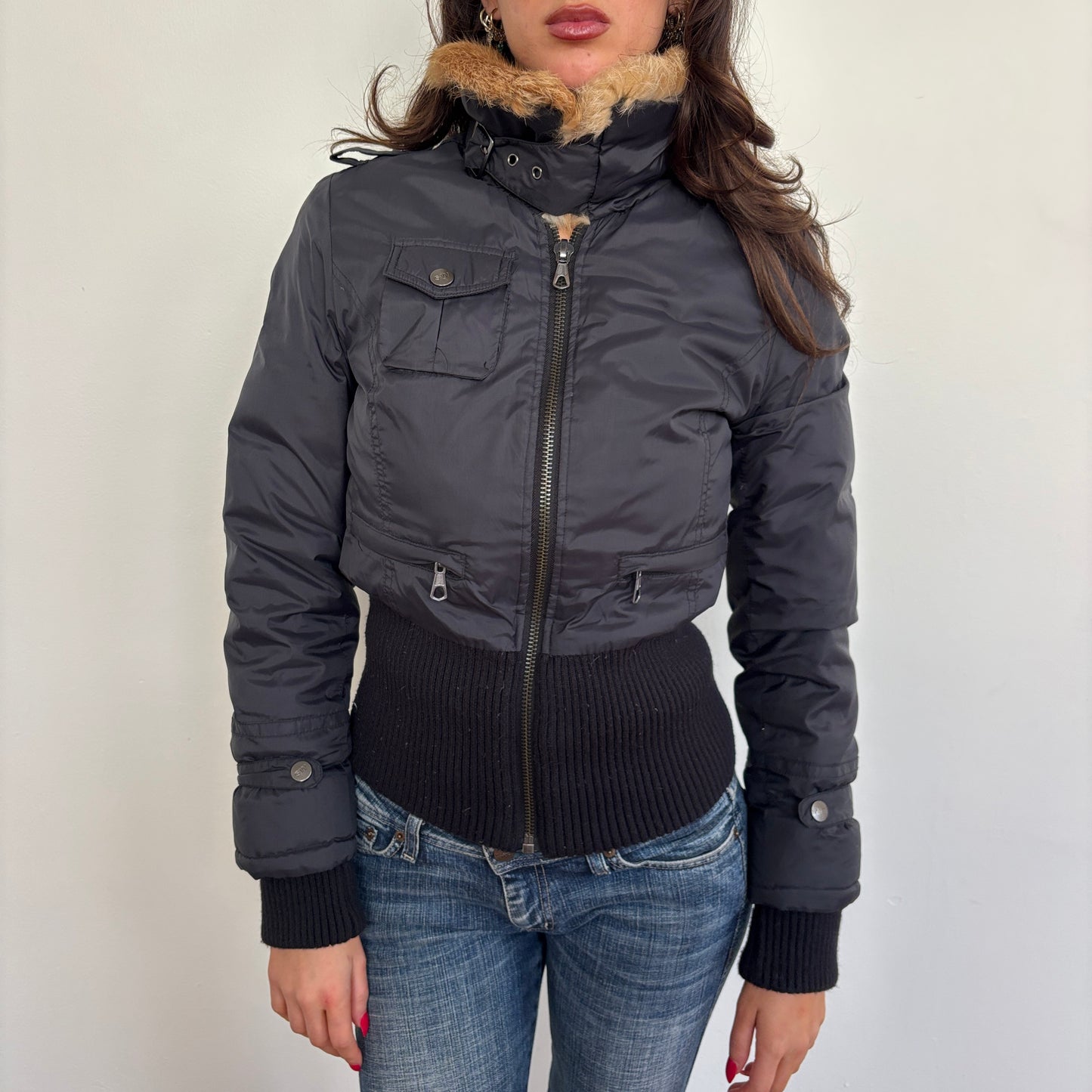 Fur collar bomber jacket - XS/S
