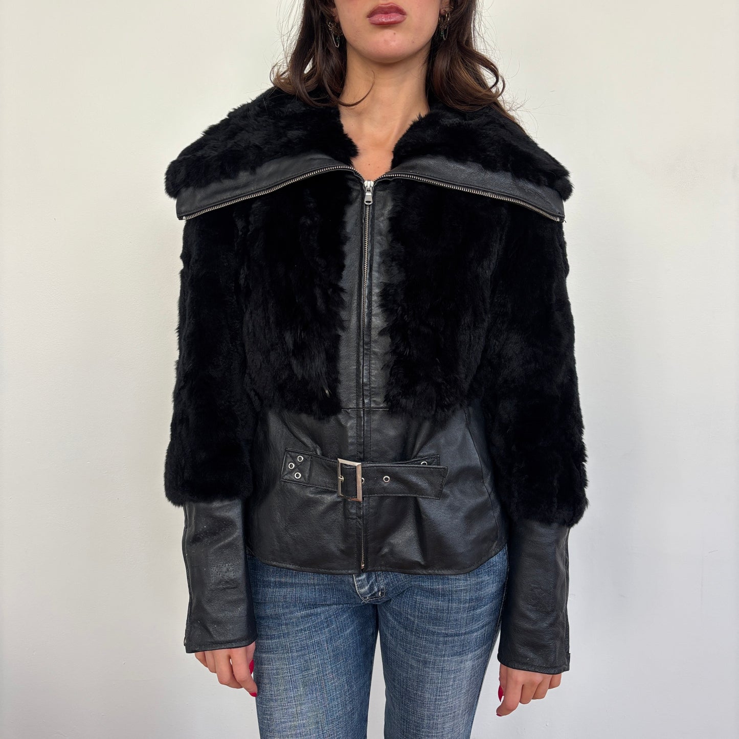 Italian leather and fur jacket - M