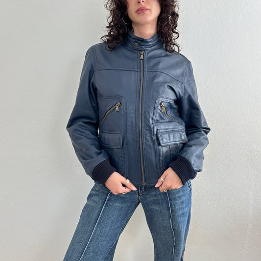 Navy leather jacket - M