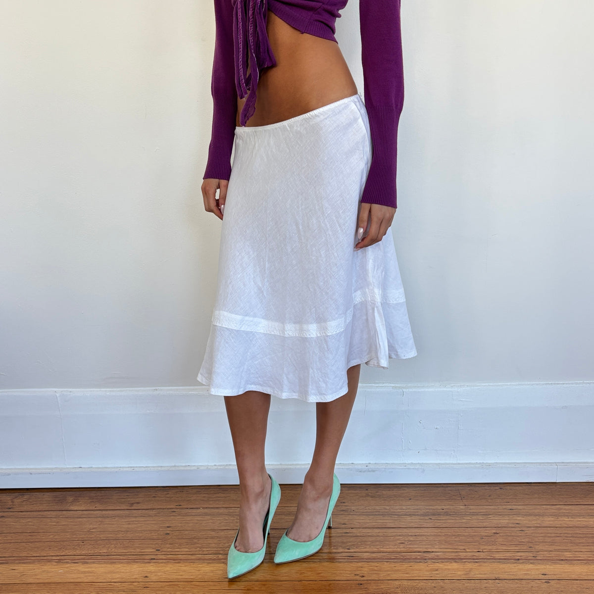 White linen midi skirt - S