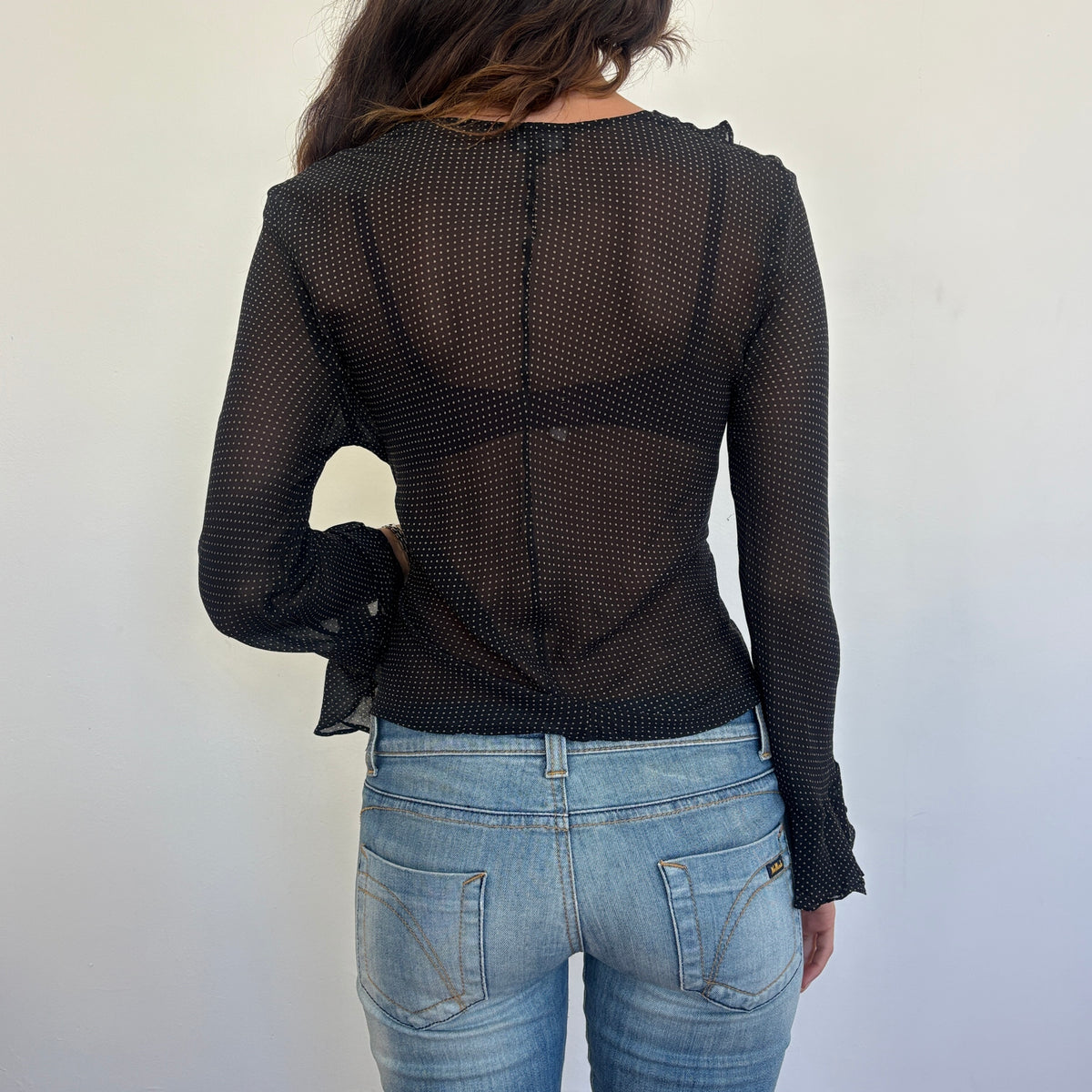 Italian silk polka dot ruffle top - S/M
