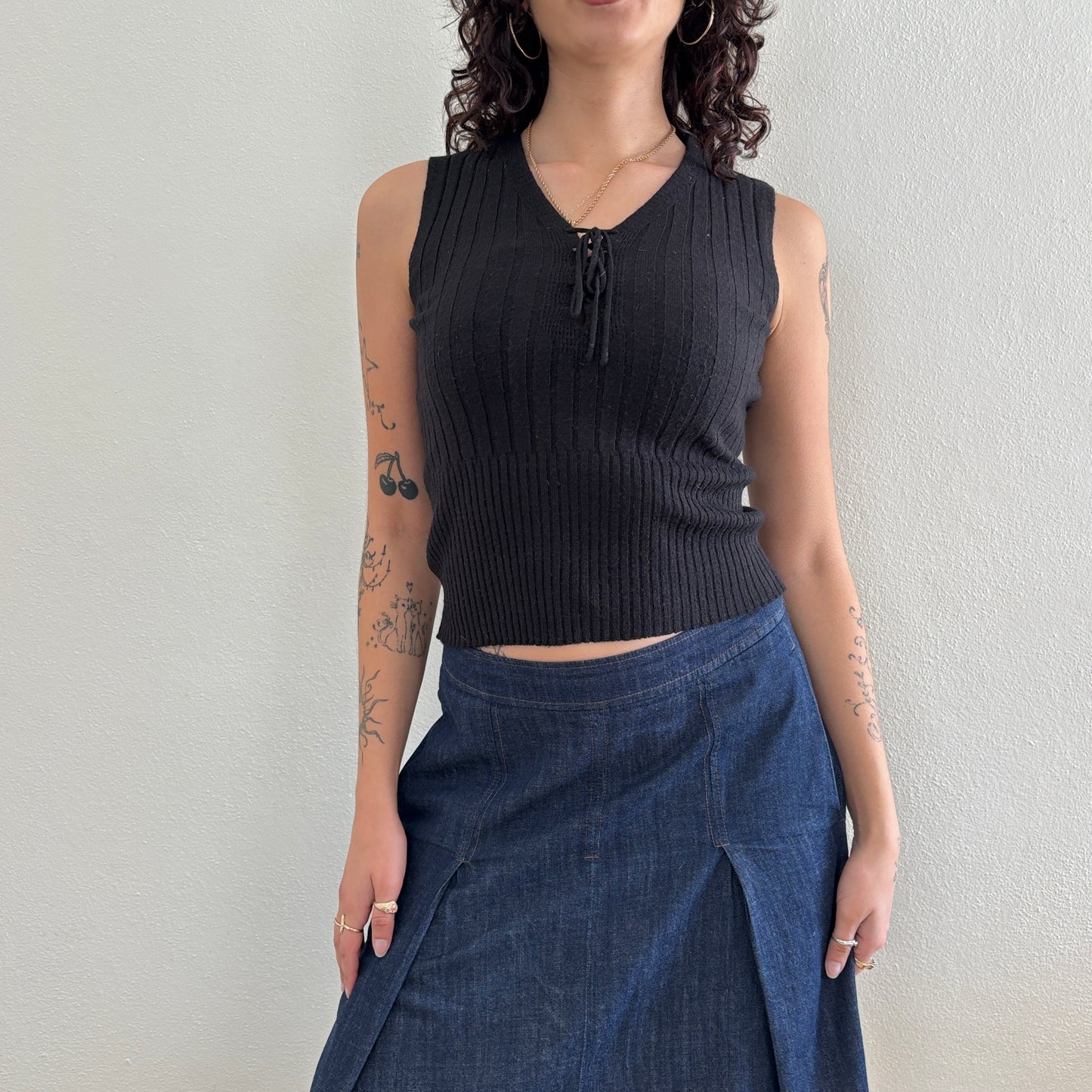 Wool knit black top - S