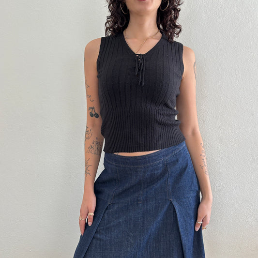 Wool knit black top - S