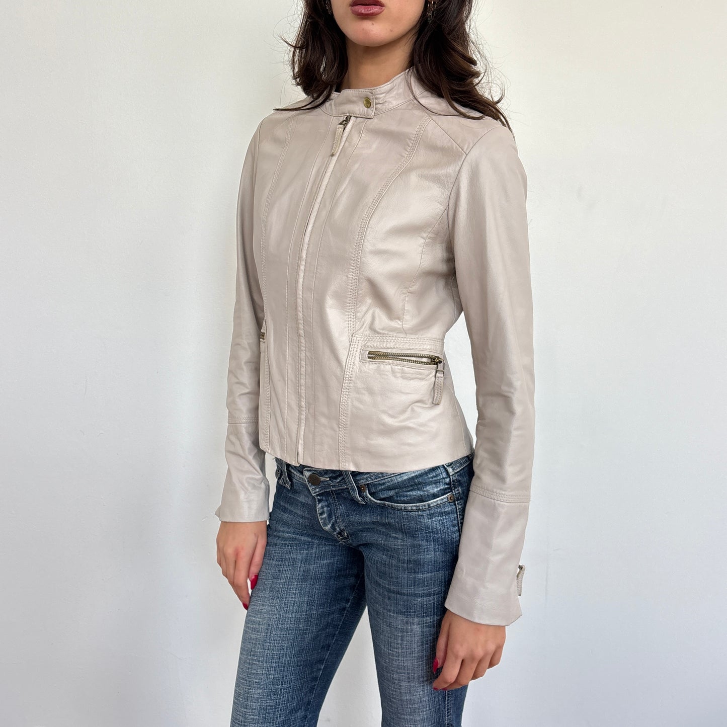 Beige leather jacket - S/M