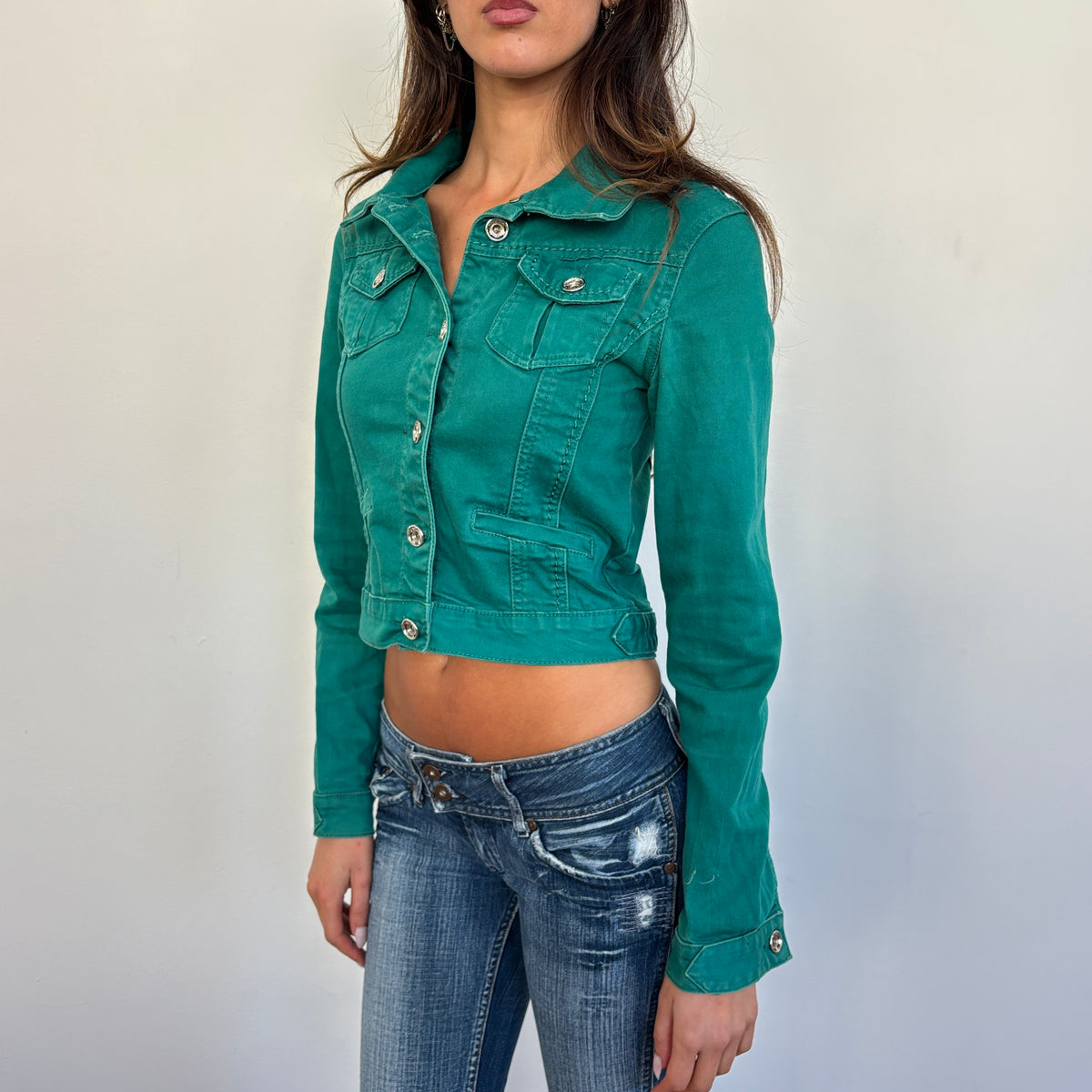 Green denim jacket - S
