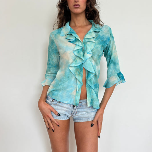 Blue tie dye ruffle top - M