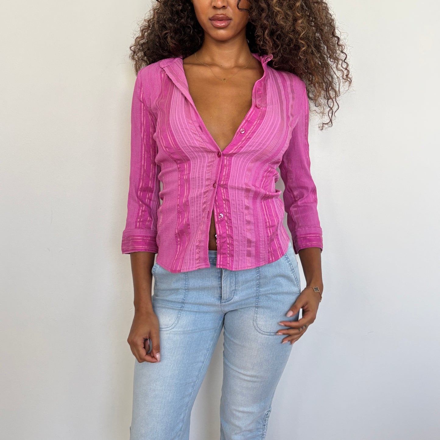 Pink 3/4 sleeve shirt - S