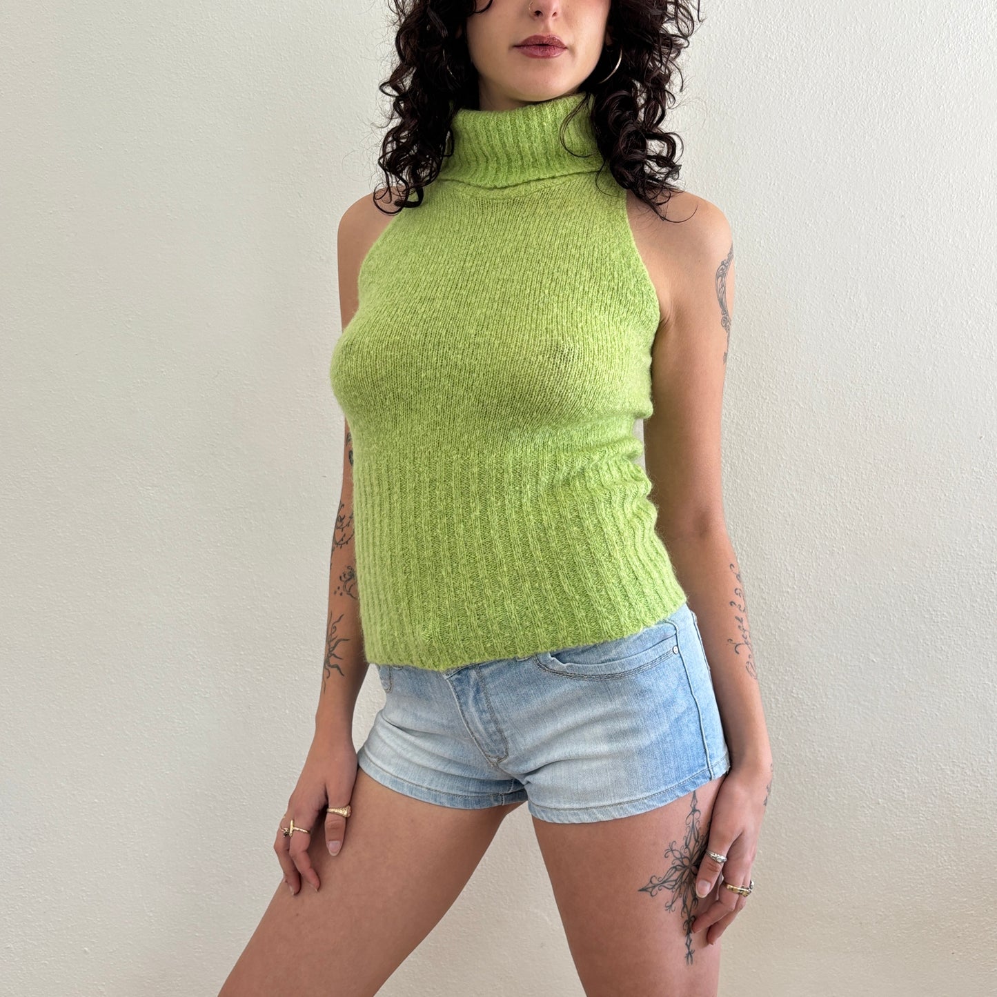 Mohair green knit turtleneck - S