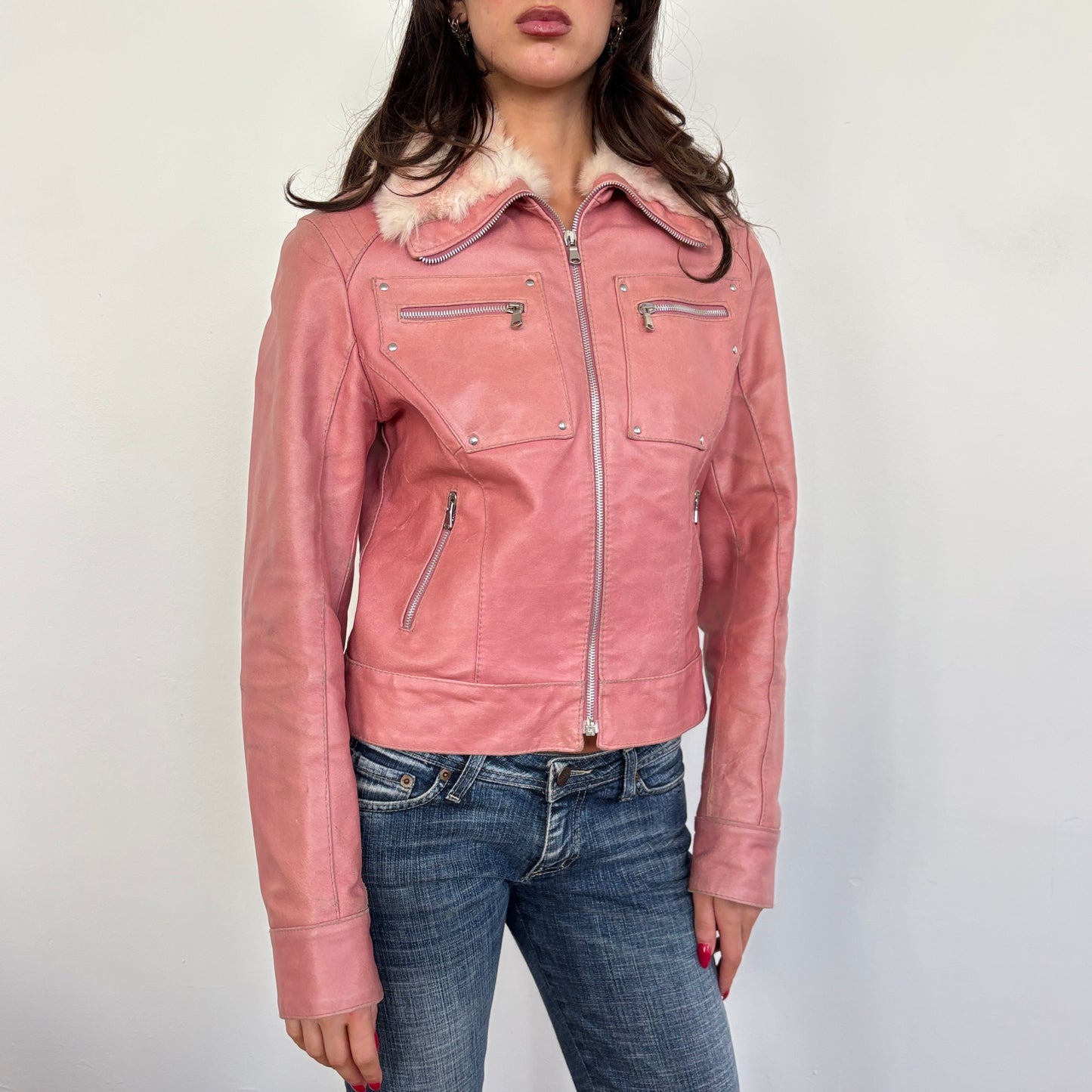 Italian pink leather jacket - S/M