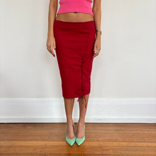 Italian red lace up skirt - XS/S