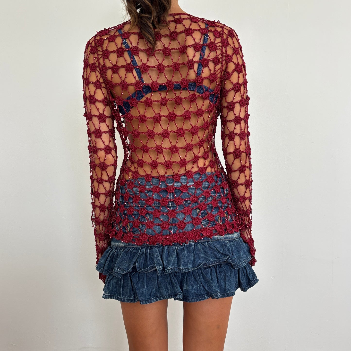 Red beaded cover up - S/M