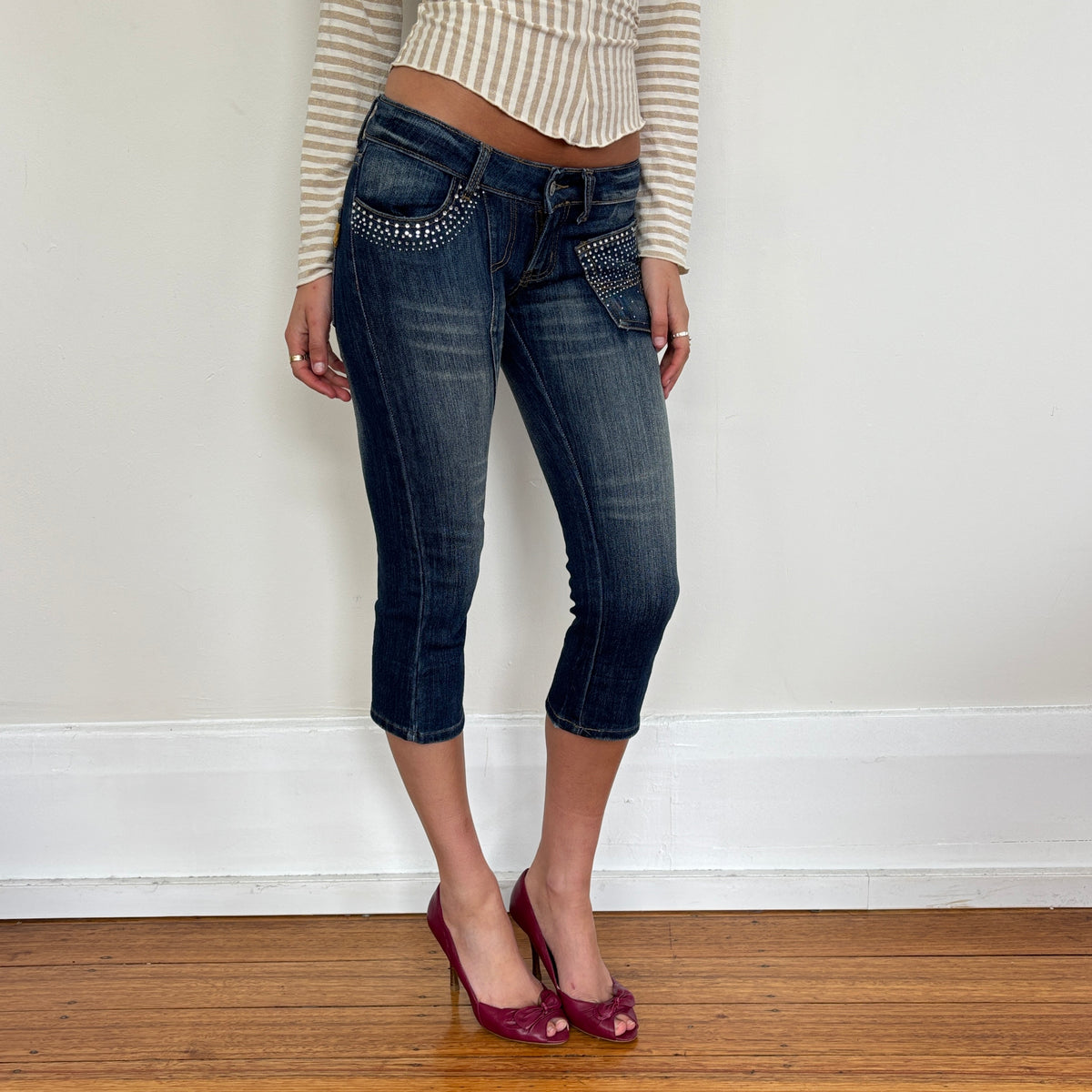 Diamanté denim capris - XS