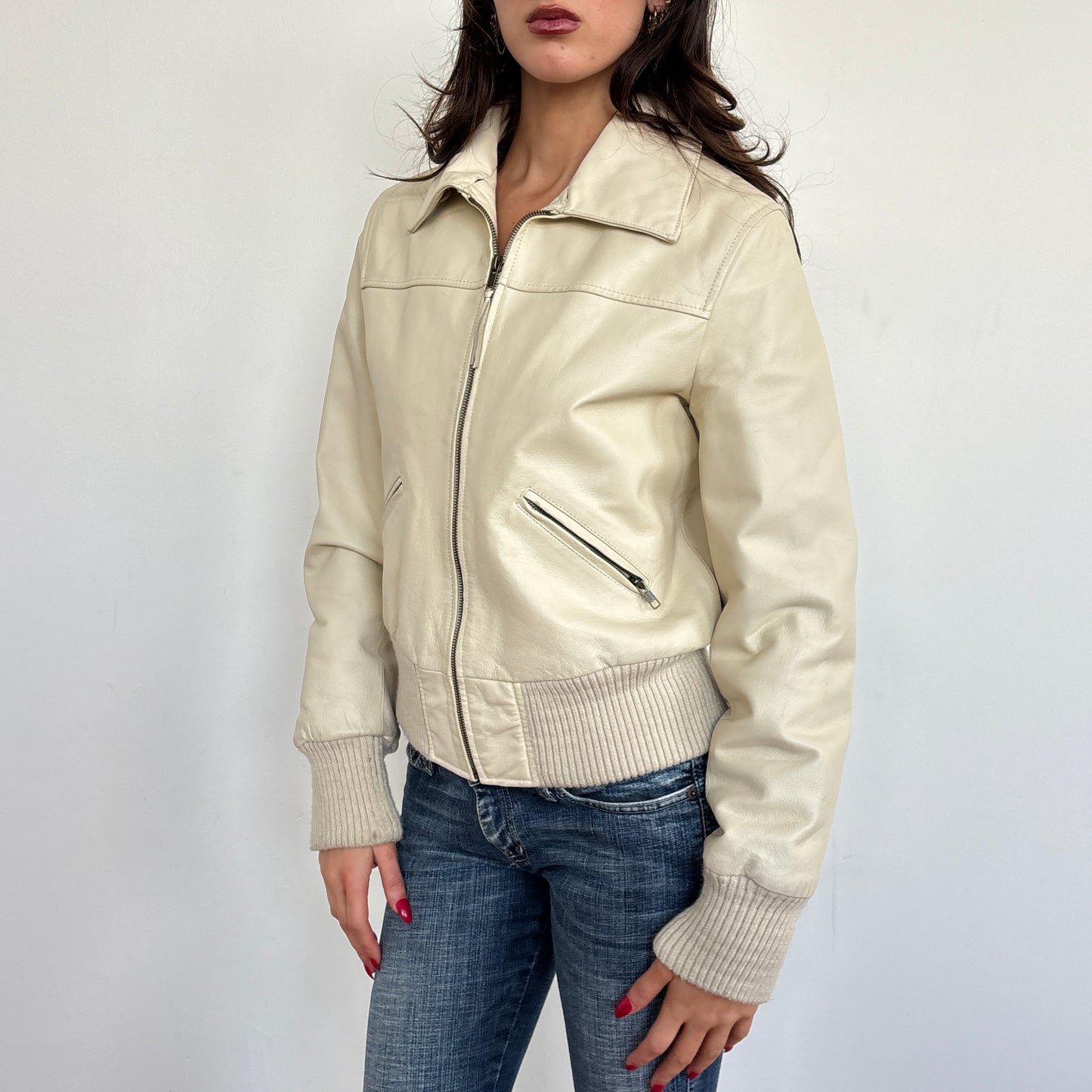 Beige leather jacket - S/M