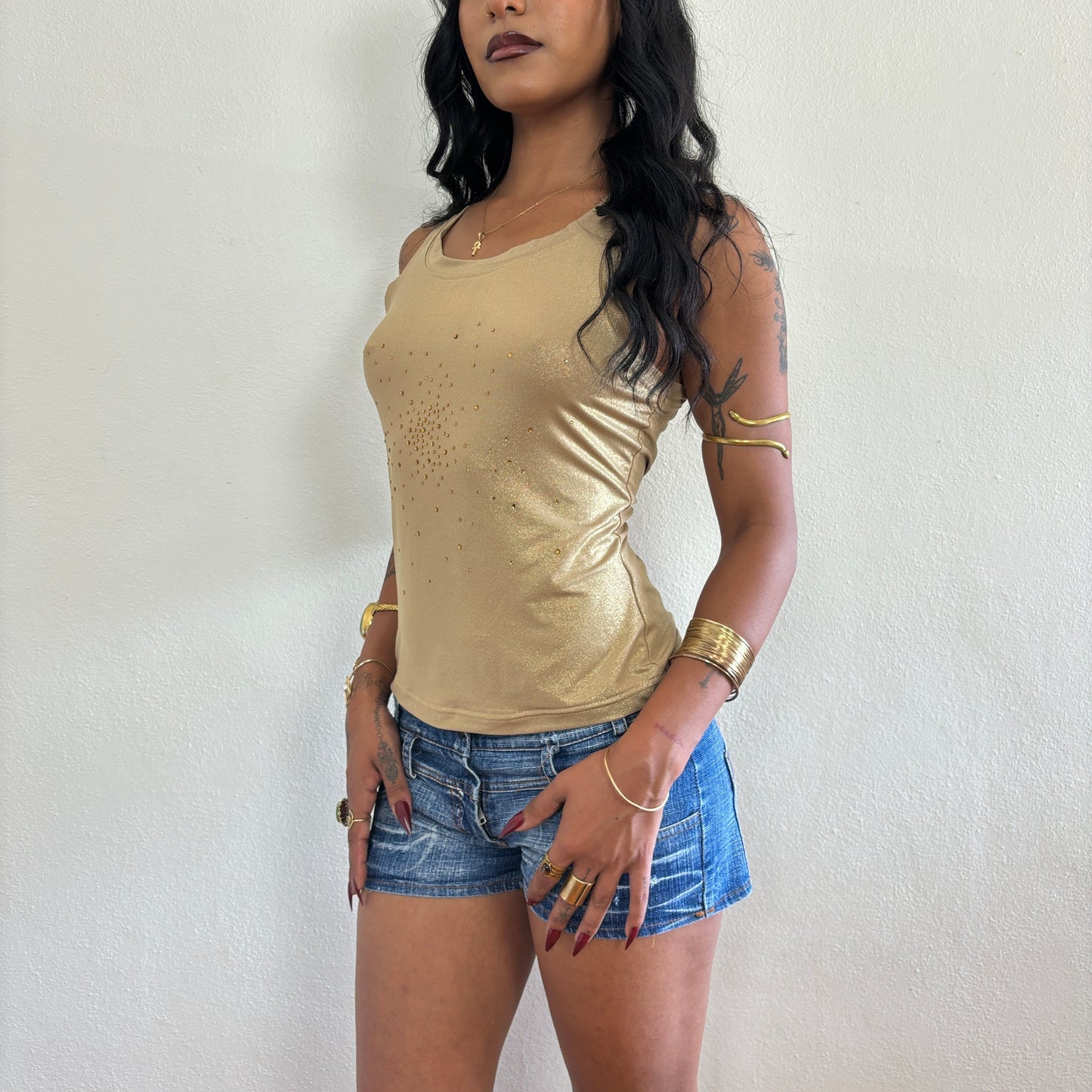 Wet look gold top - S