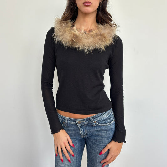 Italian wool knit w fur collar - S/M