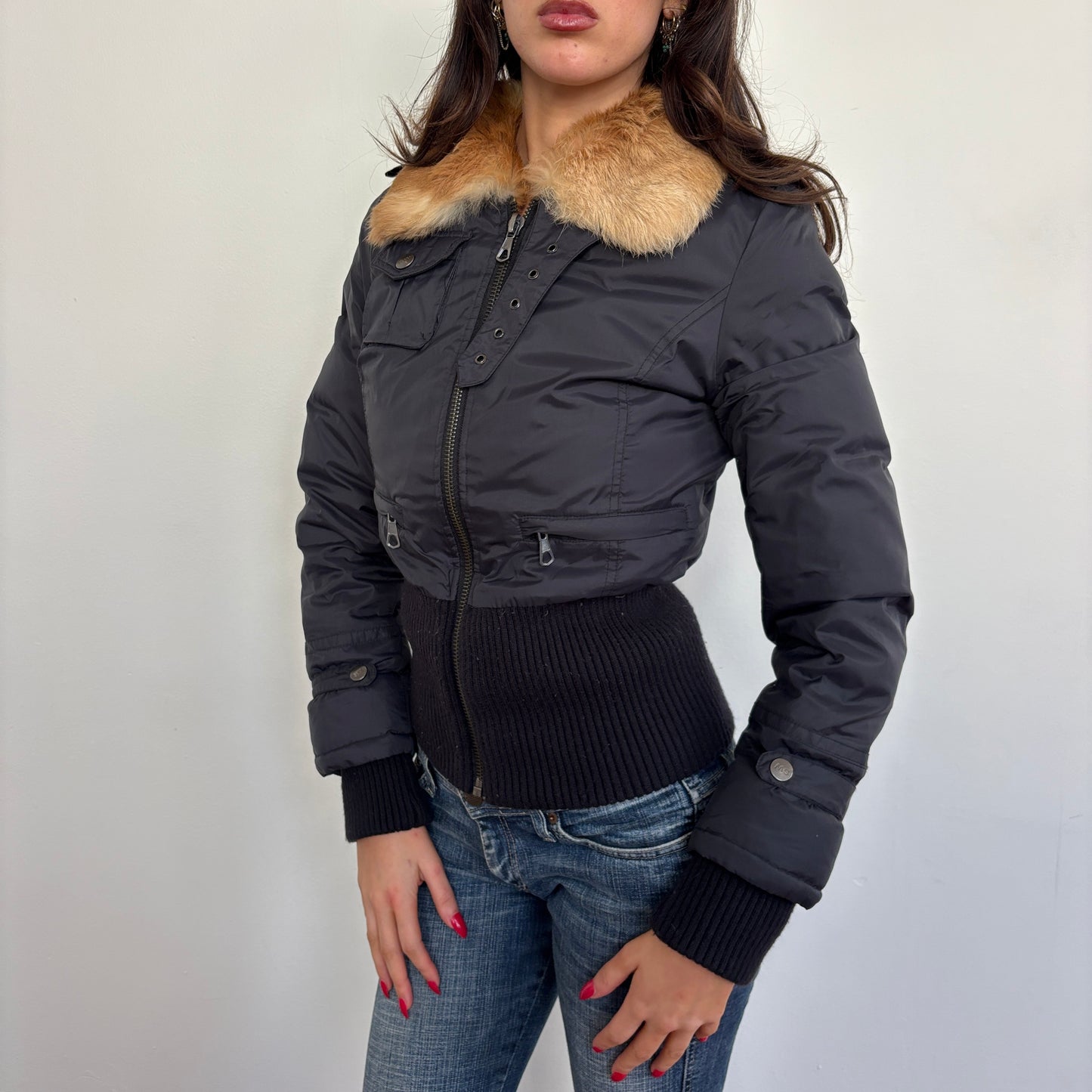 Fur collar bomber jacket - XS/S