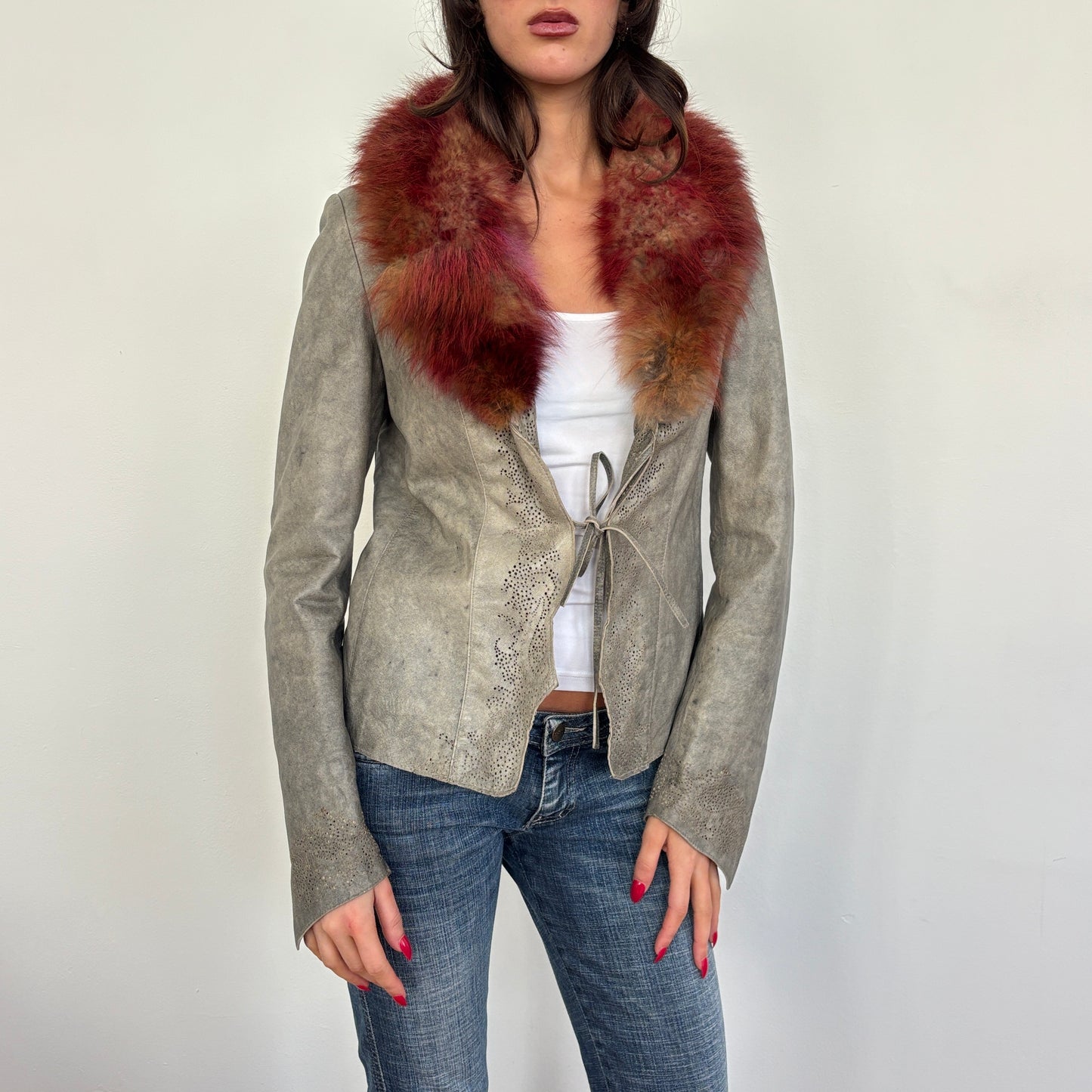 Italian leather jacket fur collar - S/M