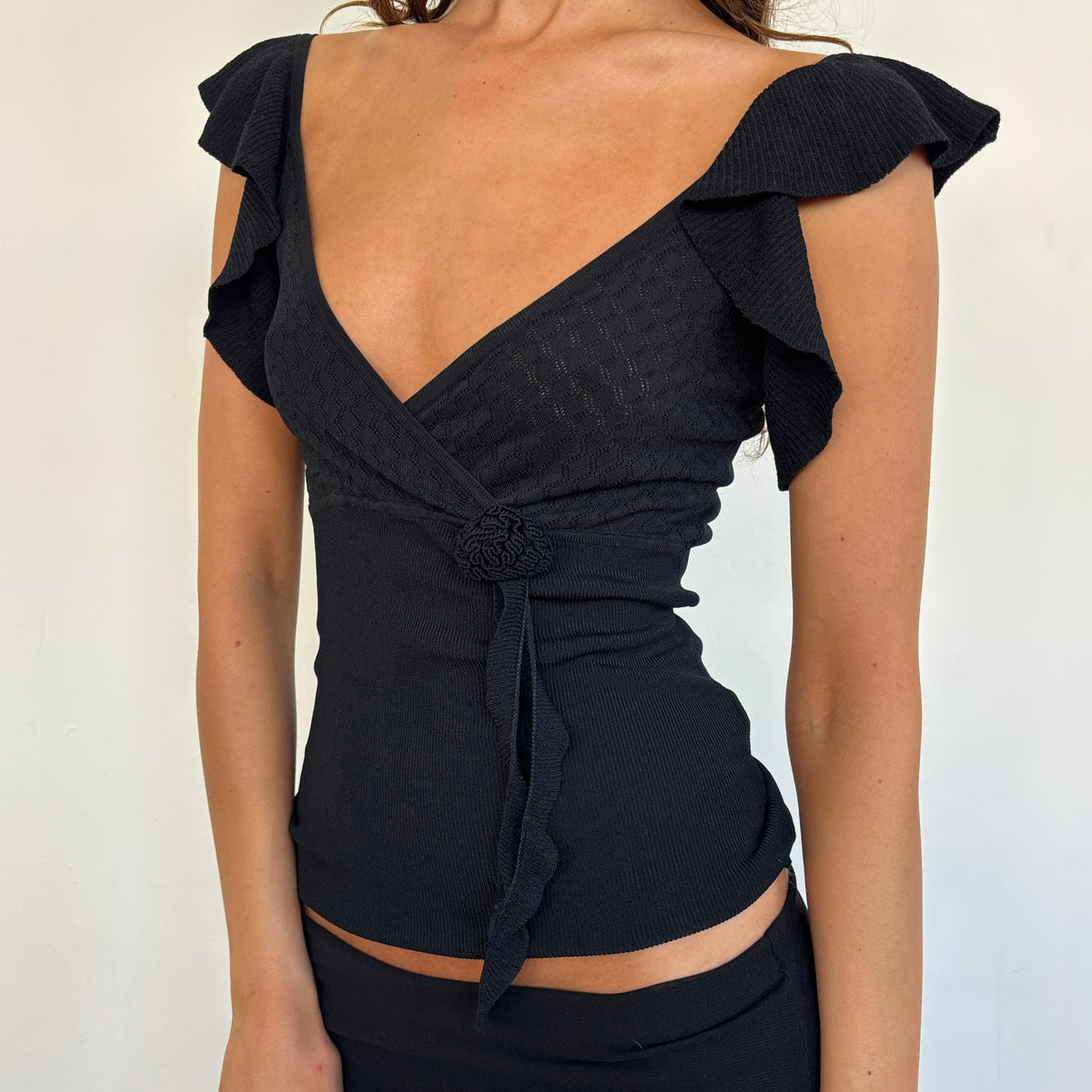 Italian black ruffle top - XS/S