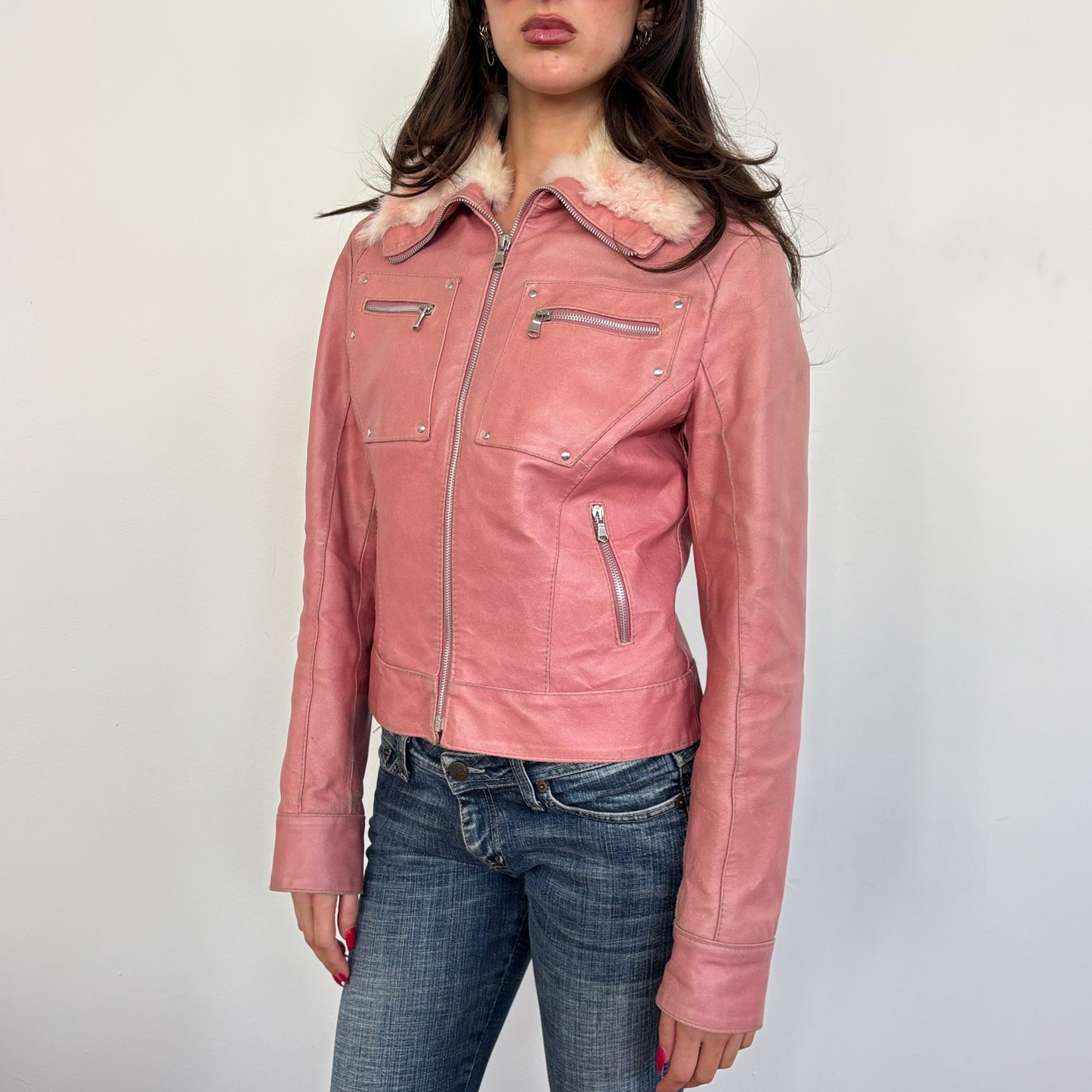 Italian pink leather jacket - S/M