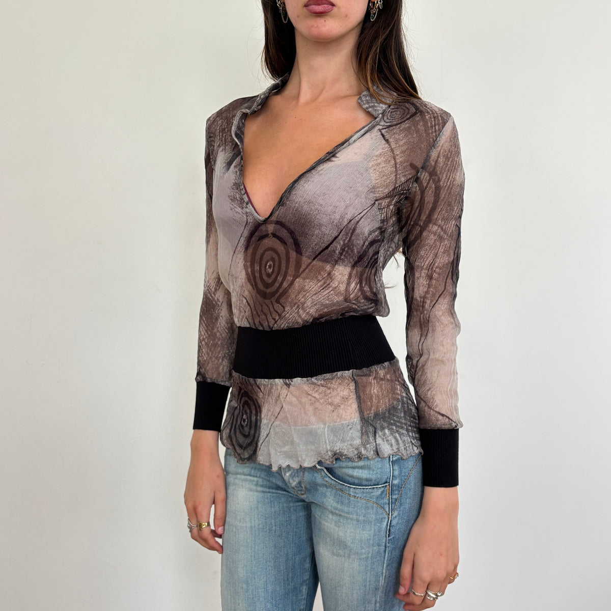 Italian silk graphic top - S