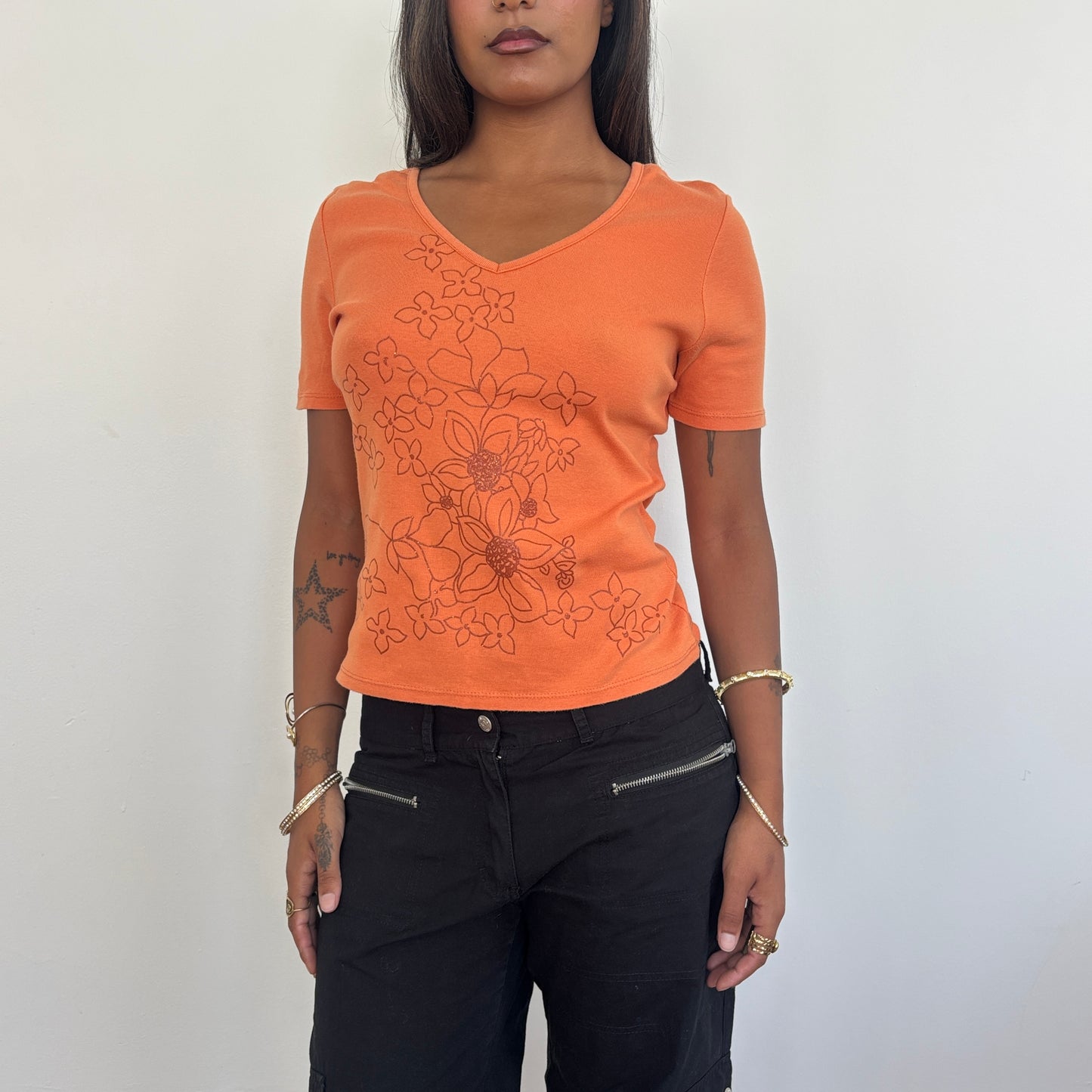 Italian orange floral top - S/M