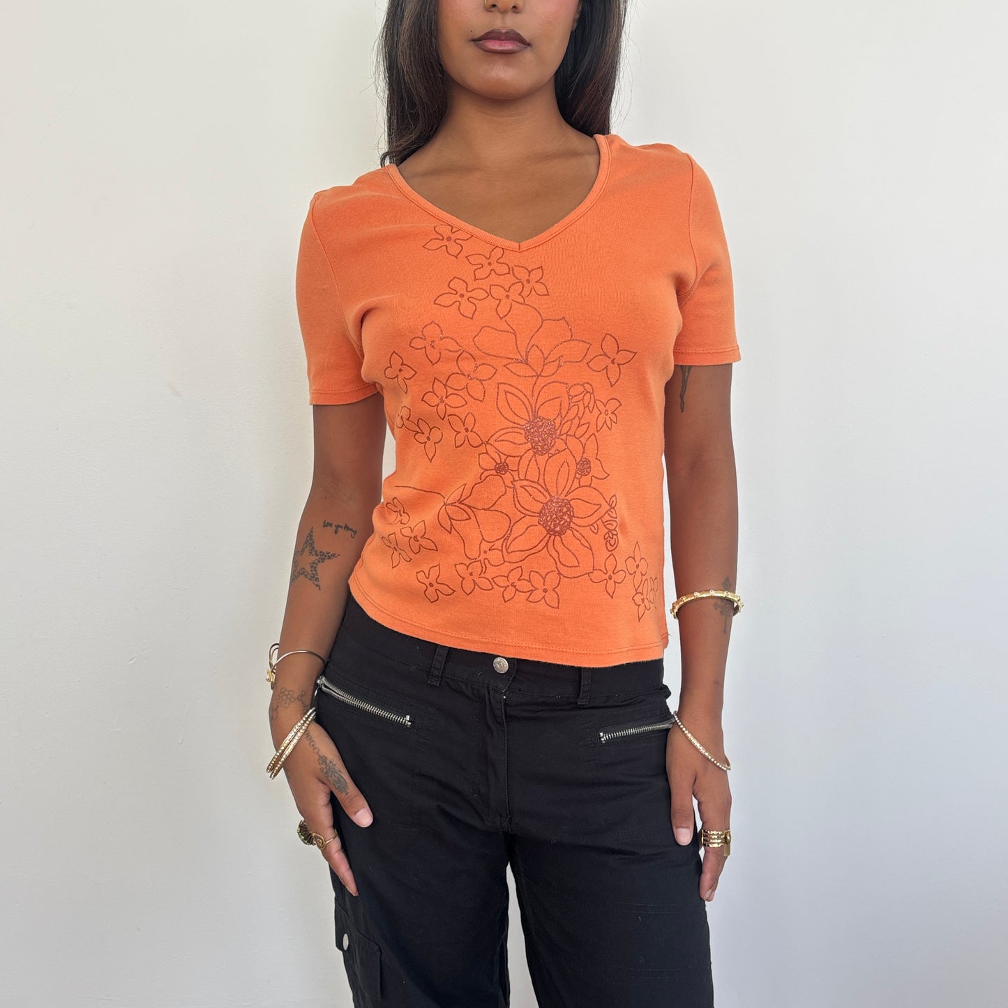 Italian orange floral top - S/M